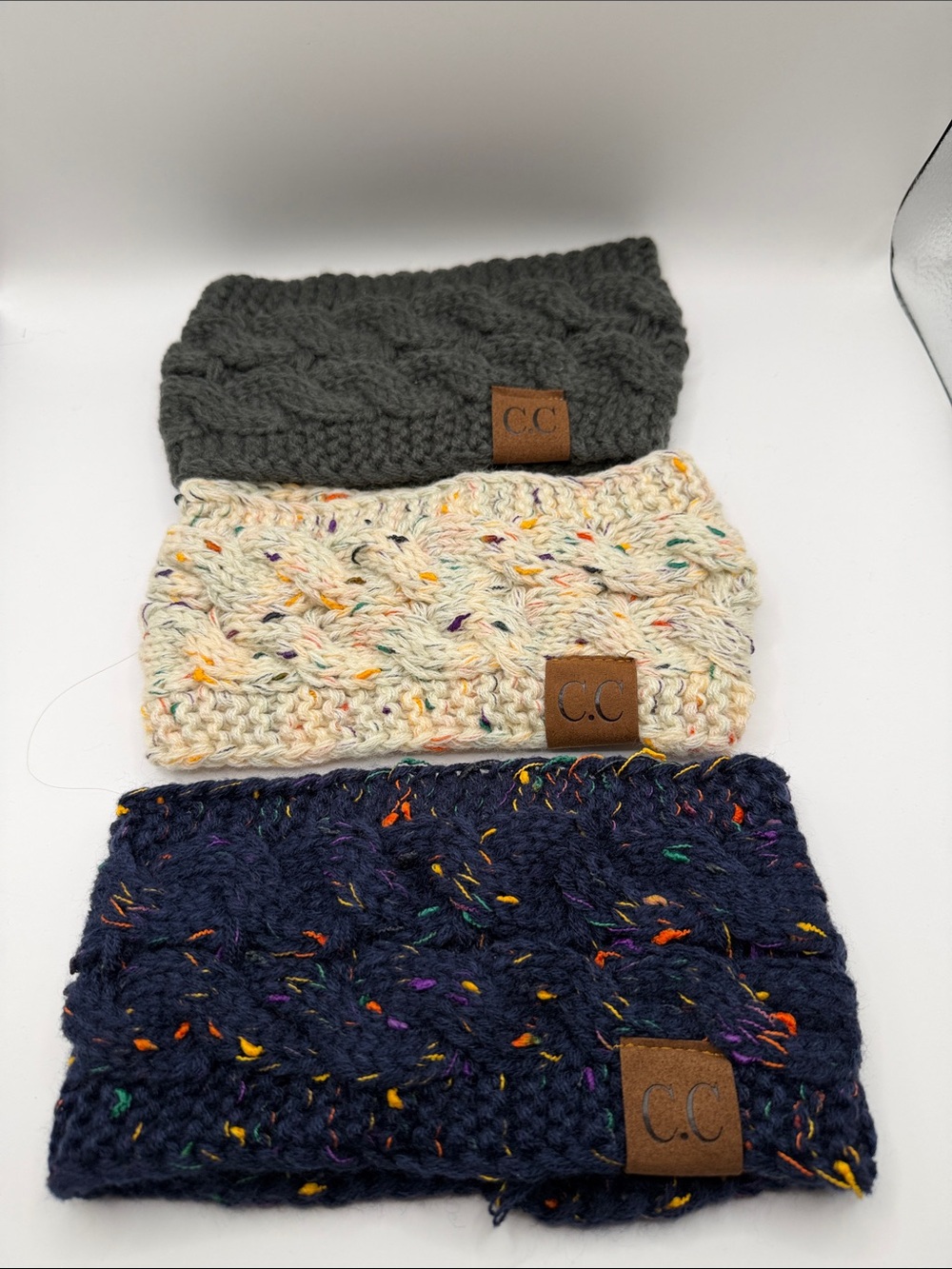 C.C women’s Cable Knit Headbands - Gray, Cream Speckle, Navy Speckle